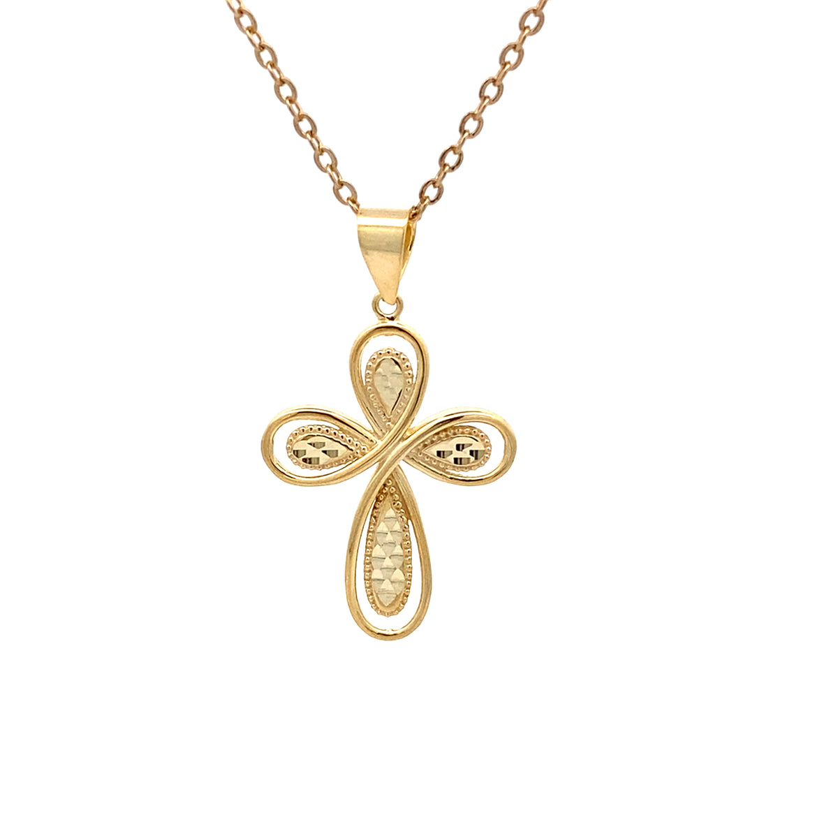 9ct Yellow Gold Faceted Infinity Cross Pendant