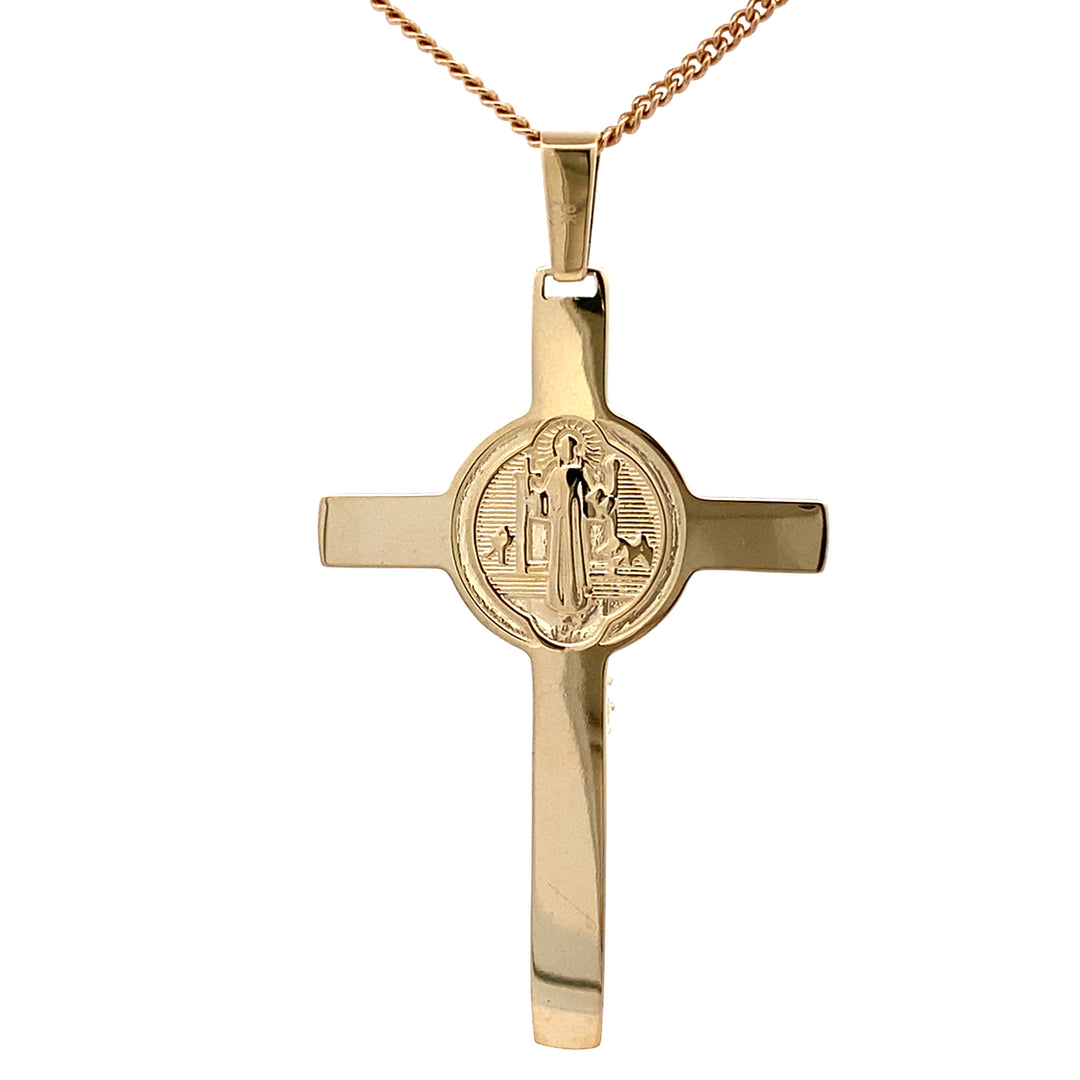9ct Yellow Gold St Benedict Crucifix Pendant – Double Sided