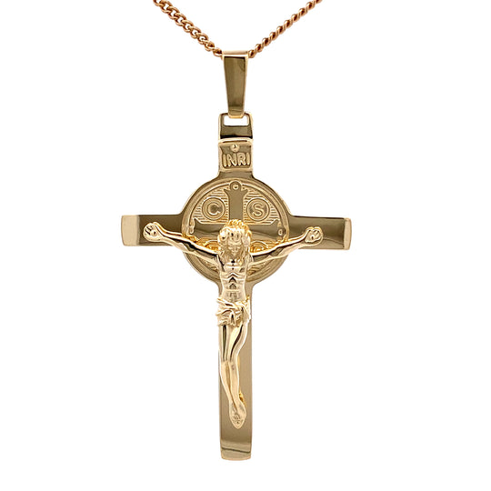 9ct Yellow Gold St Benedict Crucifix Pendant – Double Sided
