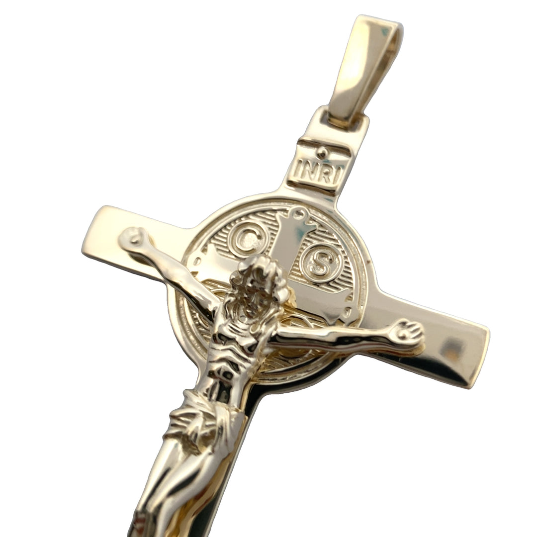 9ct Yellow Gold St Benedict Crucifix Pendant – Double Sided