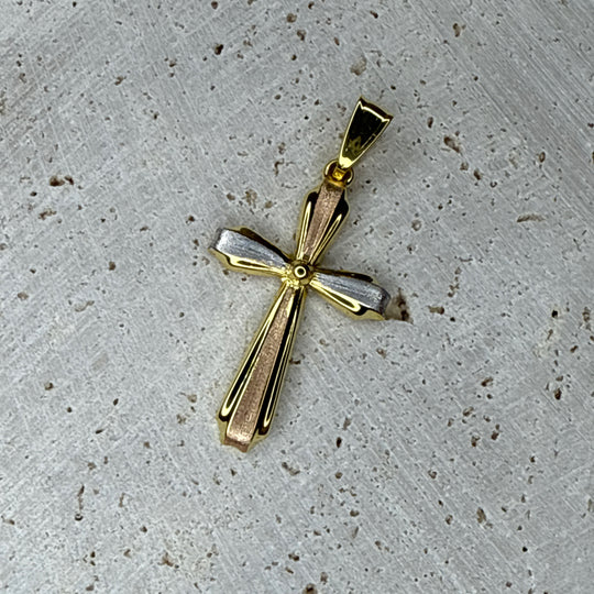 9ct Yellow, White & Rose Gold Cross Pendant