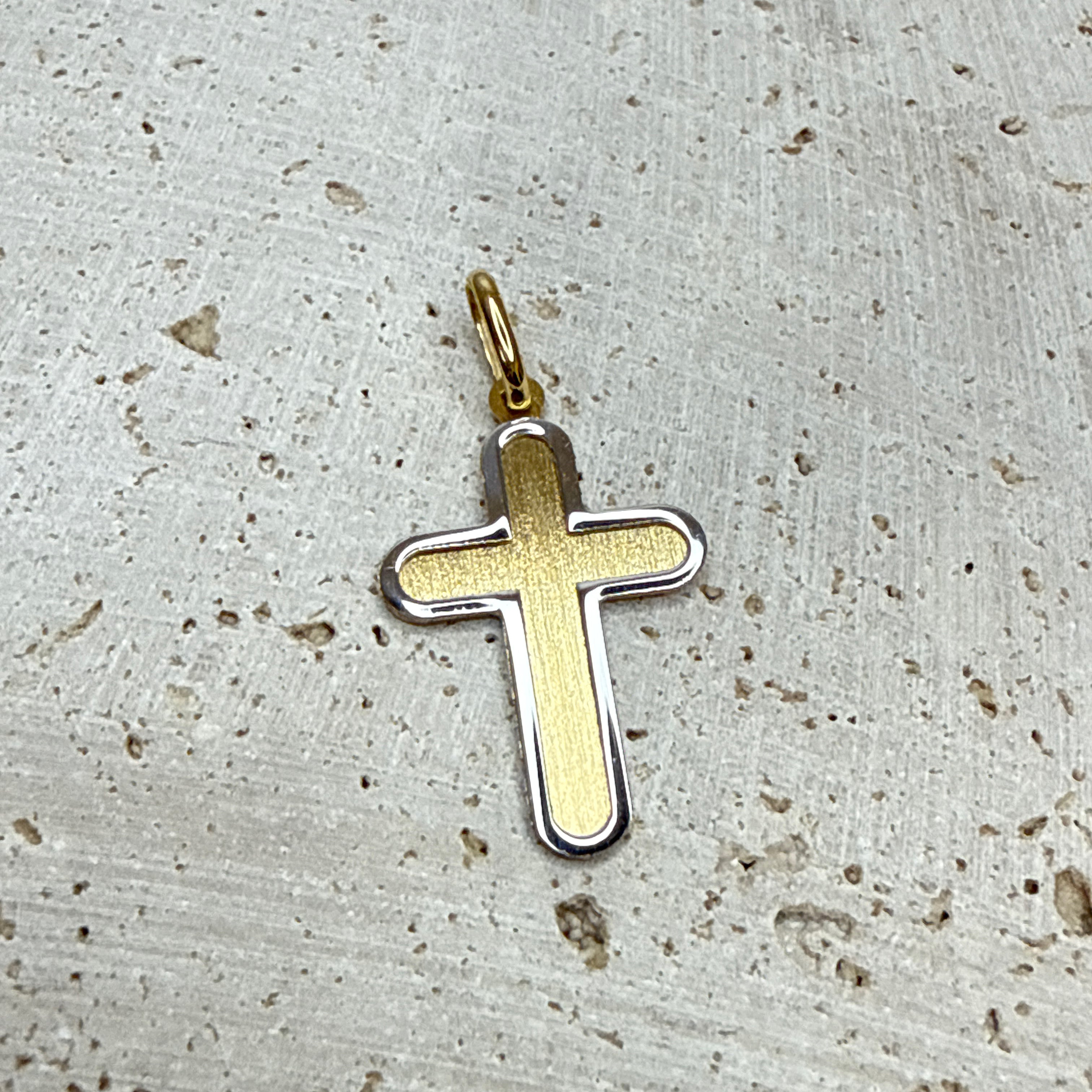 18ct Yellow & White Gold Two-Tone Cross Pendant