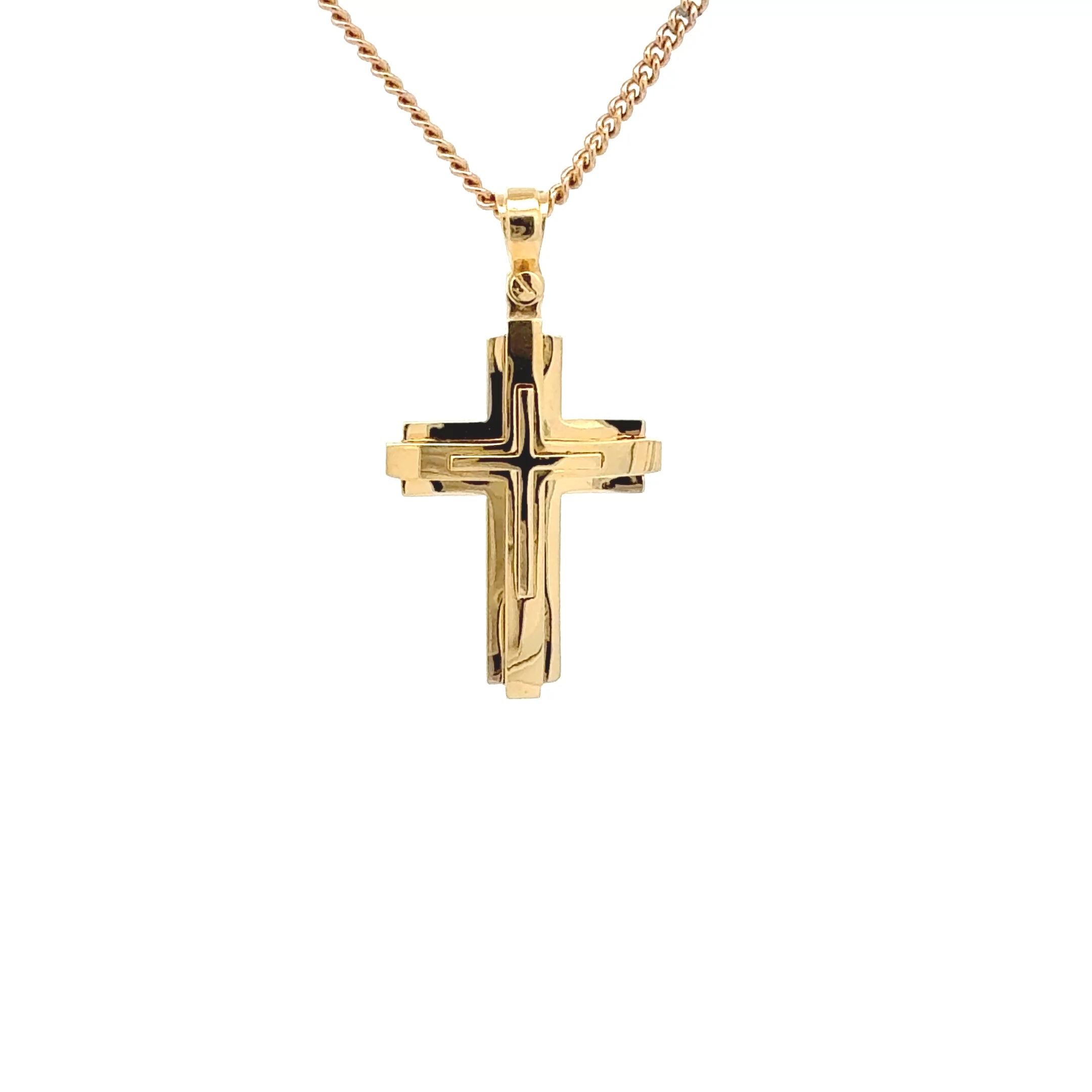 18ct Yellow Gold Three-Layer Modern Cross Pendant