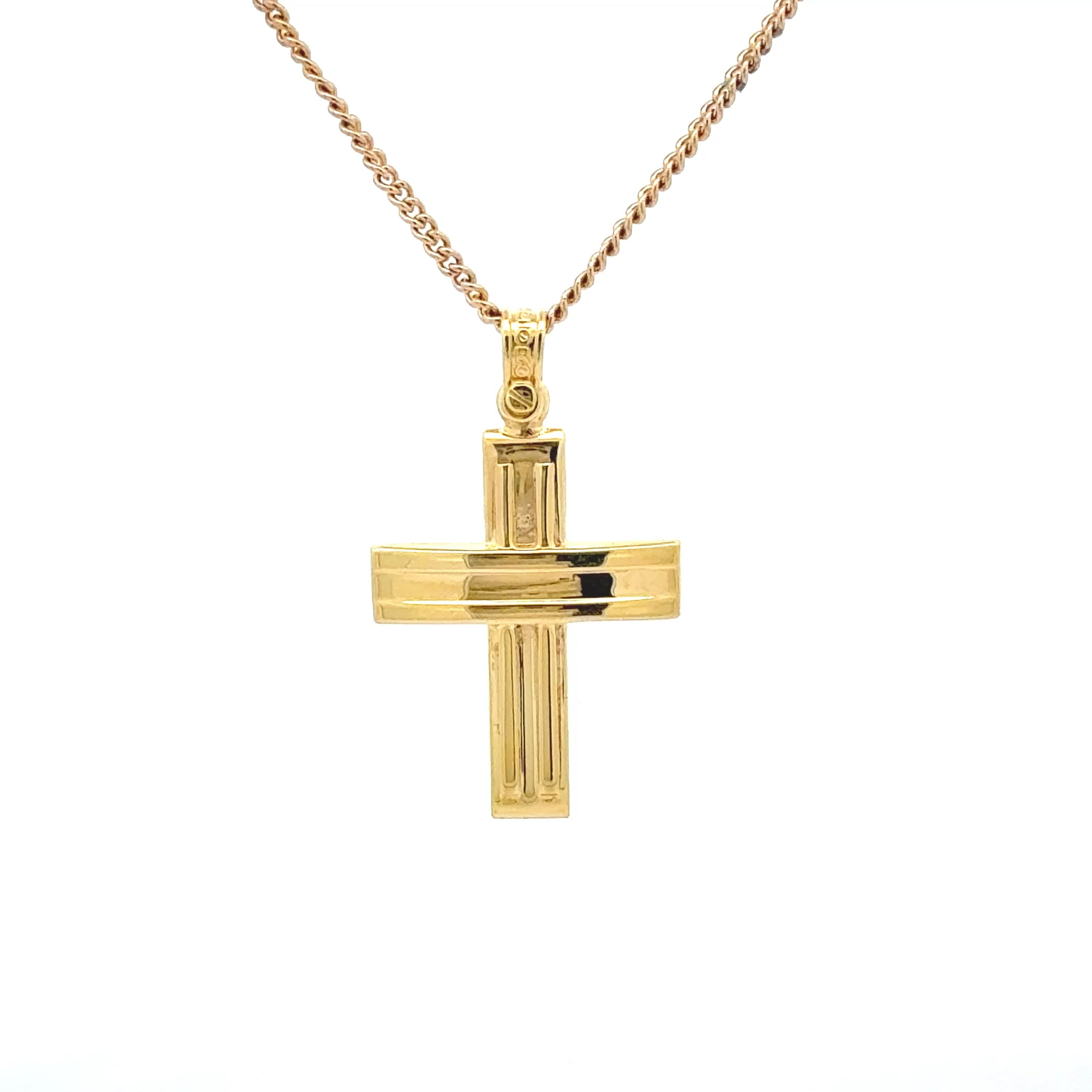 9ct Yellow Gold Cross Pendant – Polished Bar Design