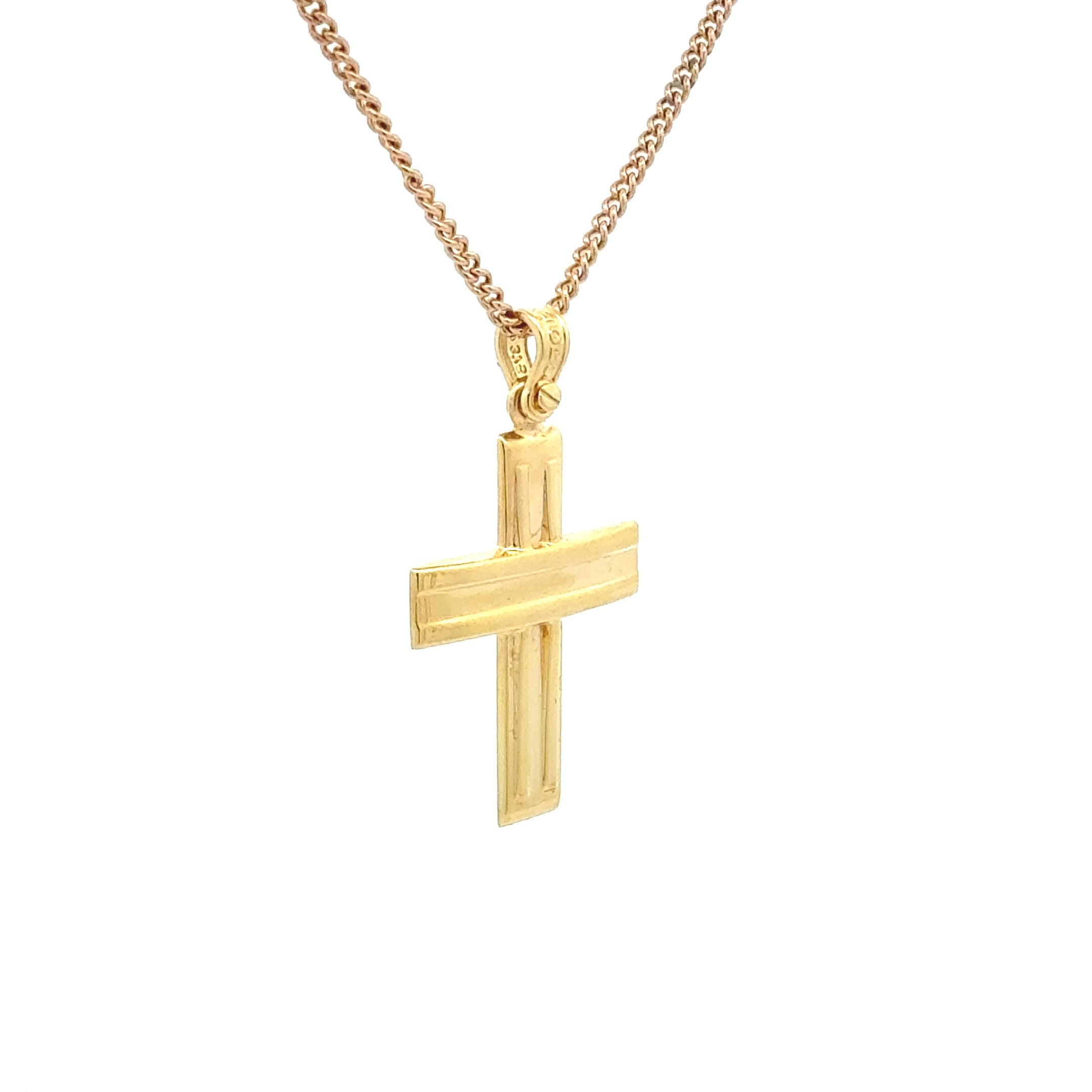 9ct Yellow Gold Cross Pendant – Polished Bar Design