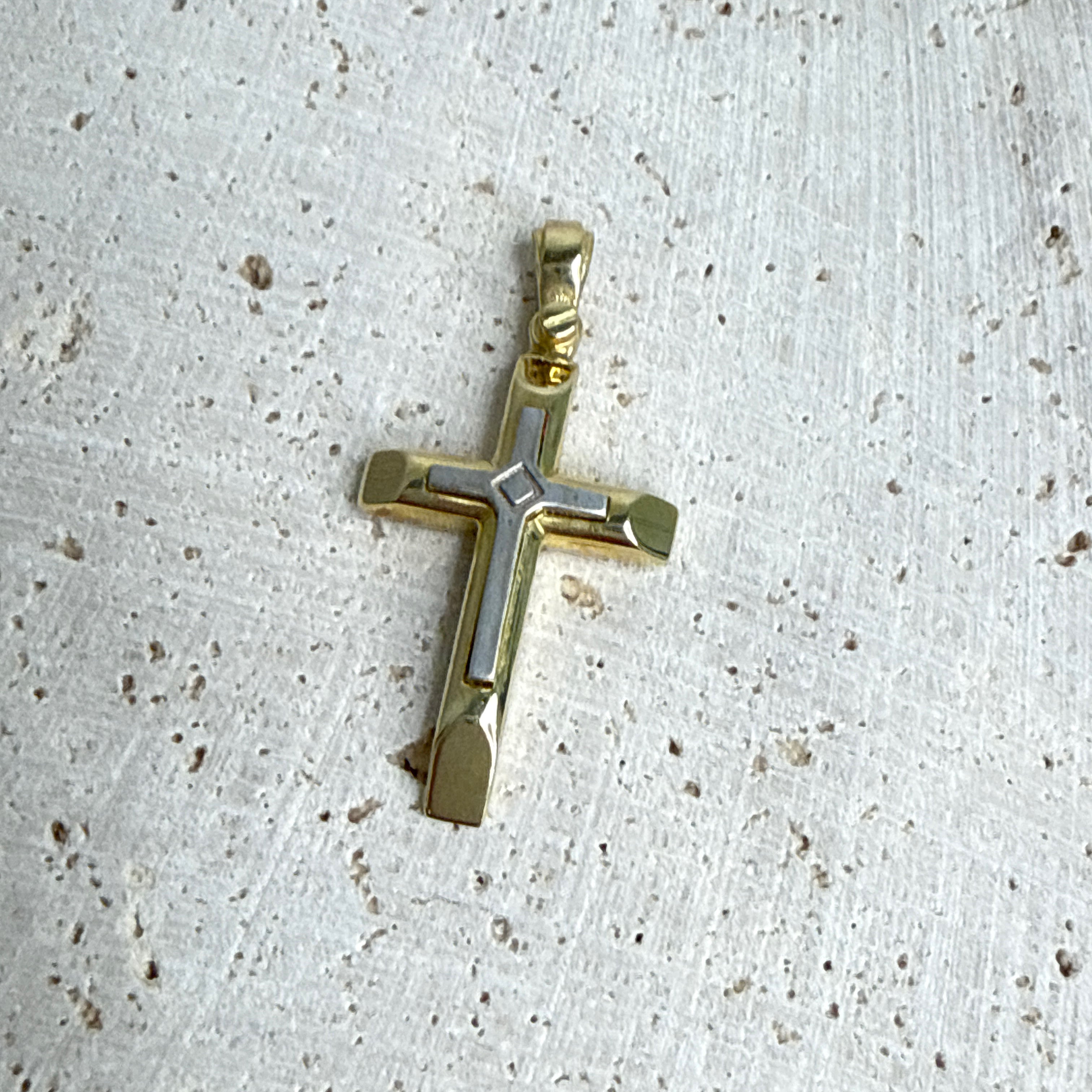 9ct Yellow & White Gold Cross Pendant