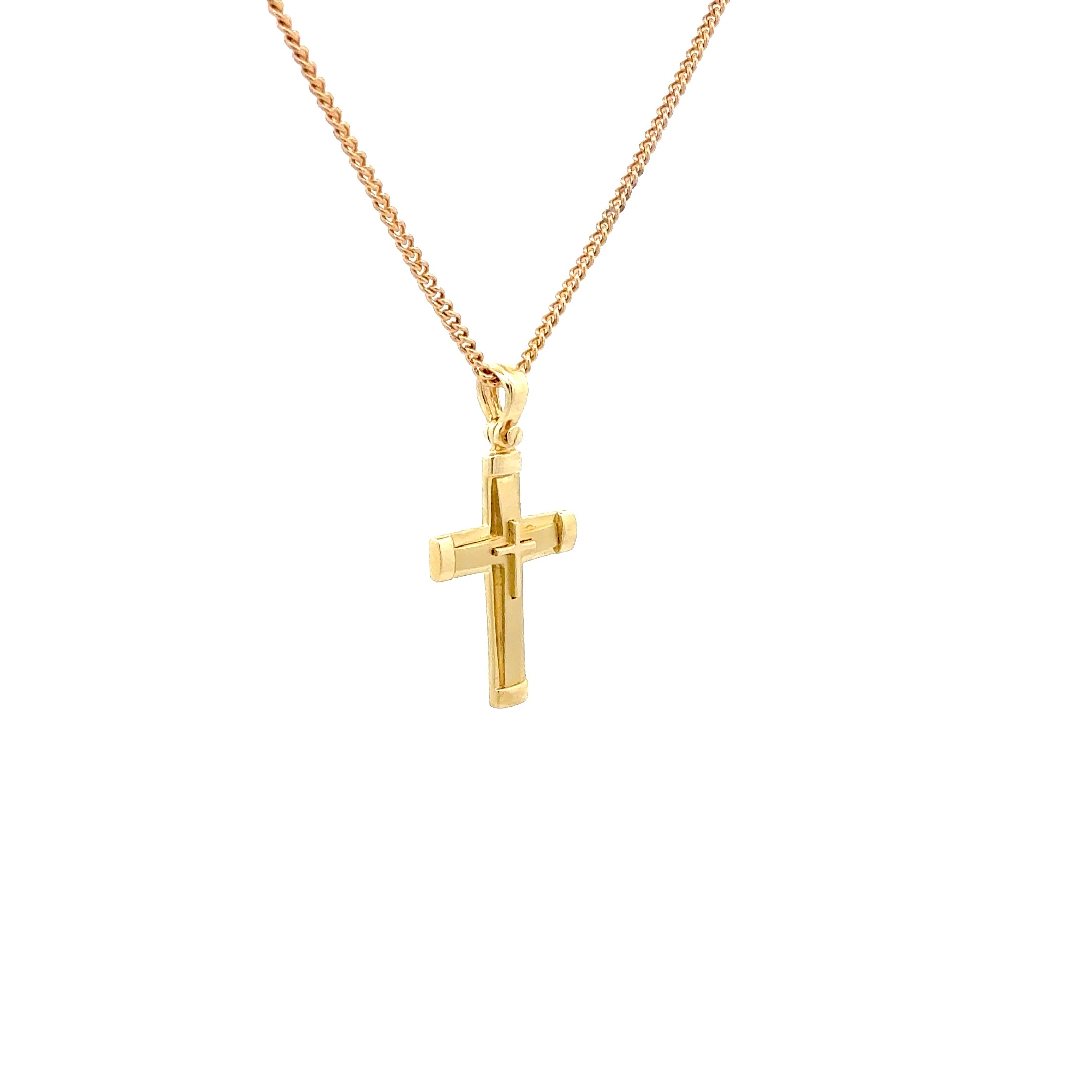 9ct Yellow Gold Layered Cross Pendant – Polished & Matte Finish