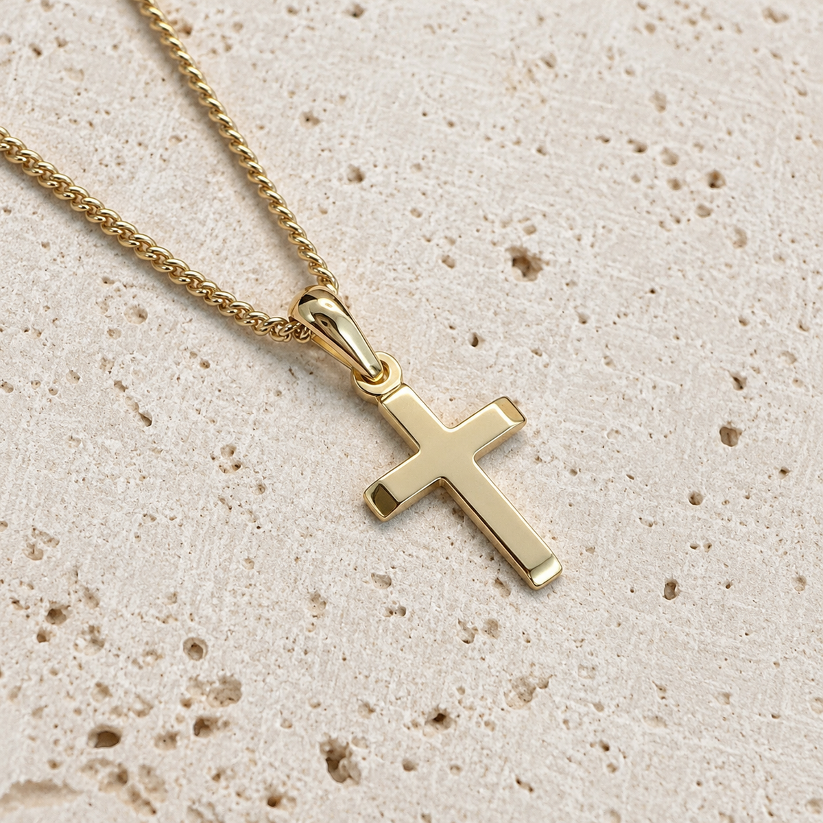 9ct Yellow Gold Petite Cross Pendant with Bevelled Ends