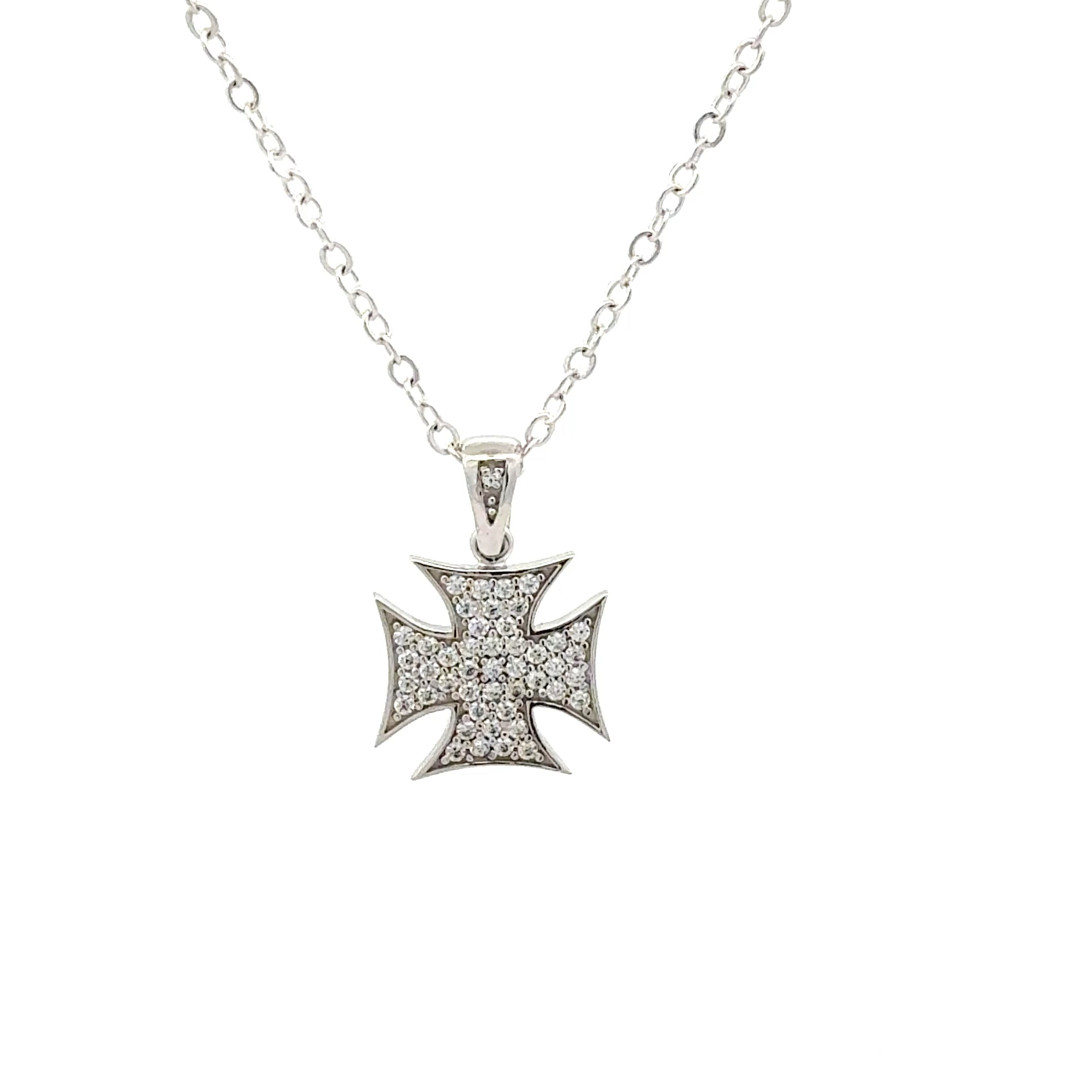 9ct White Gold Cubic Zirconia Maltese Cross Pendant