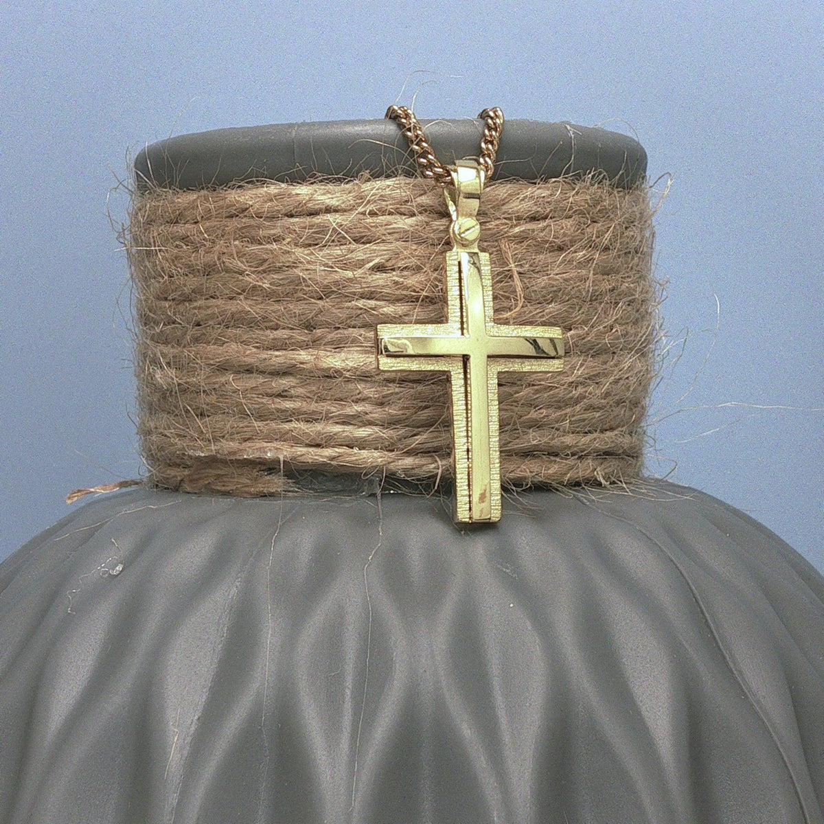 18ct Yellow Gold Cross Pendant with Textured Edges