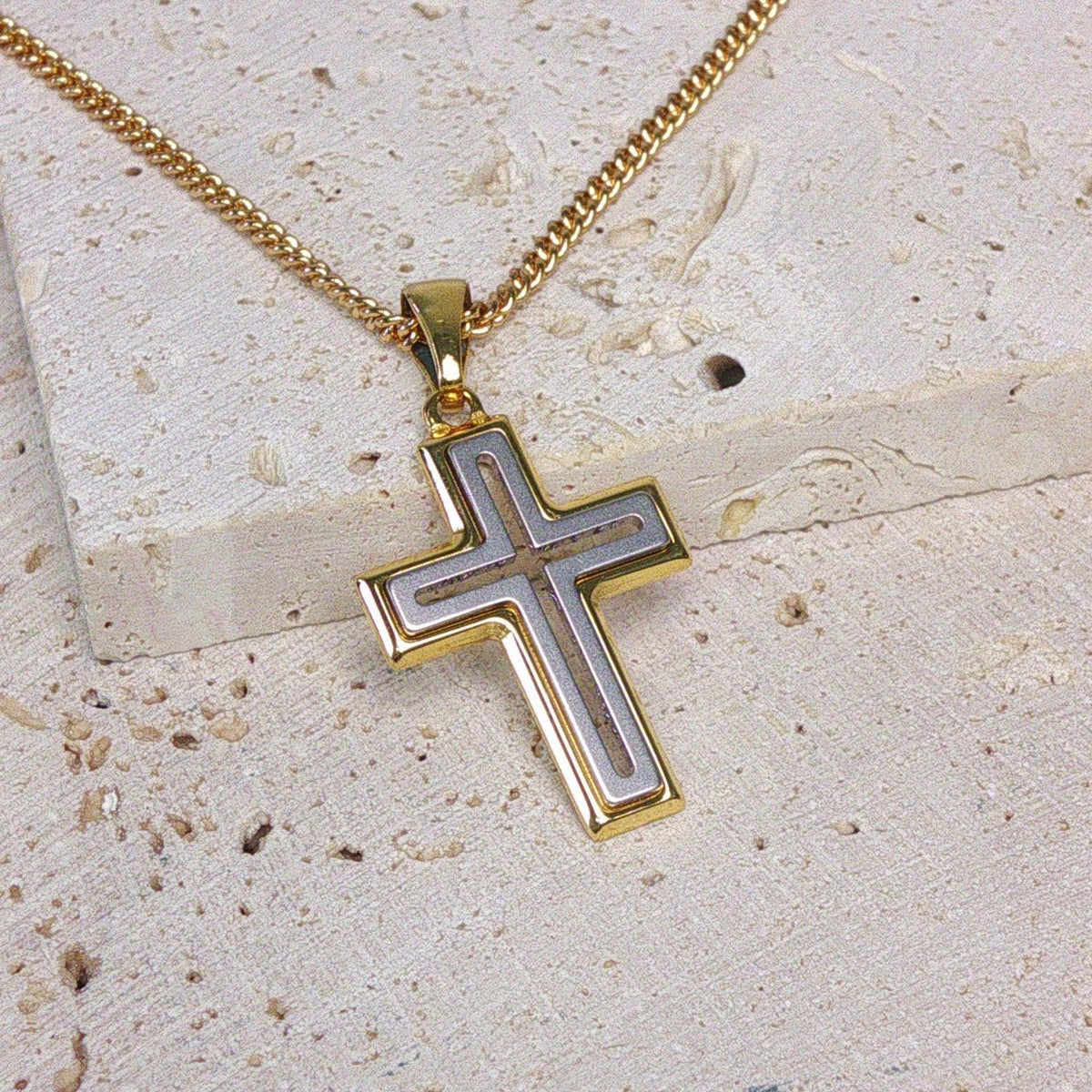 18ct Yellow & White Gold Open Cut Cross Pendant