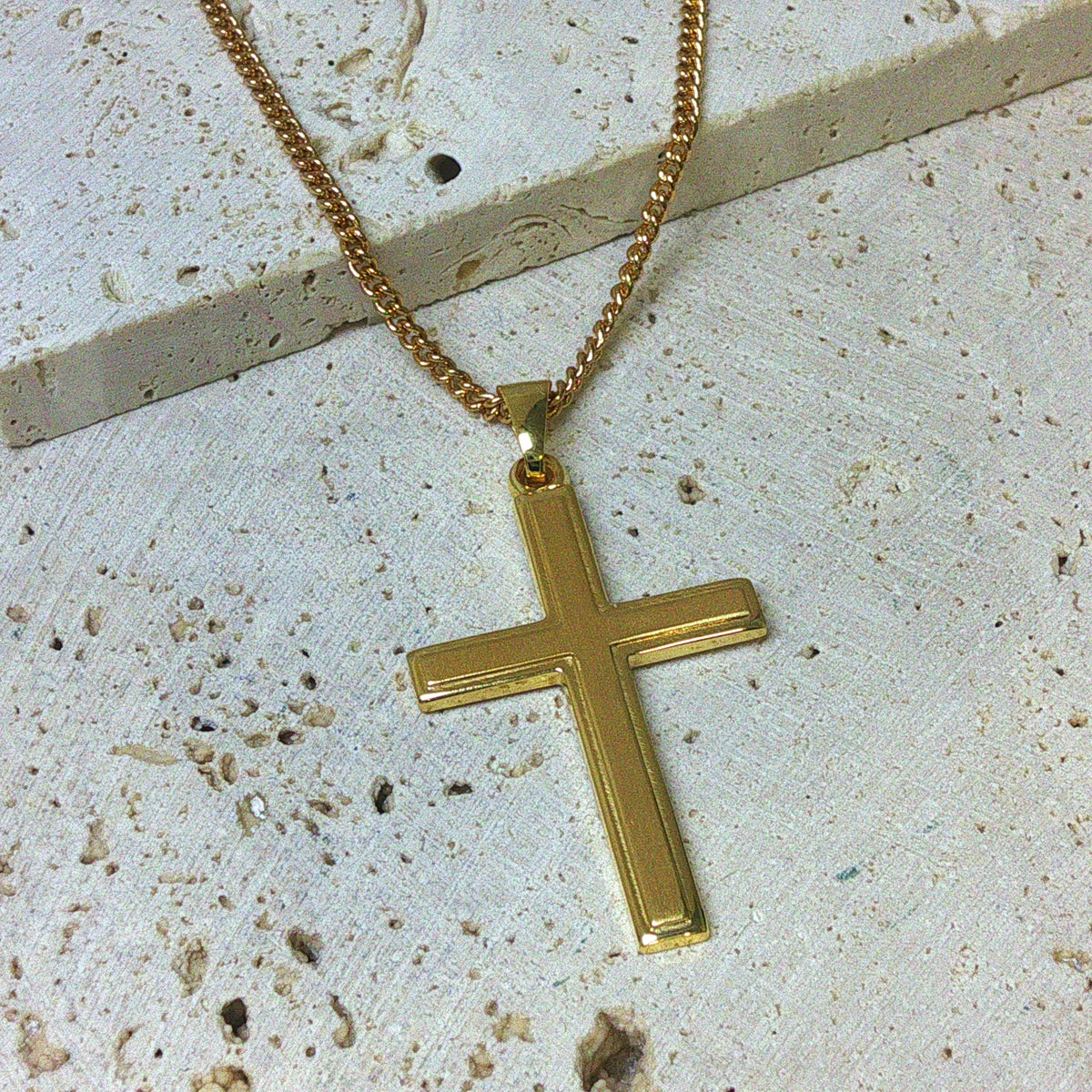 9ct Yellow Gold Polished & Matte Cross Pendant