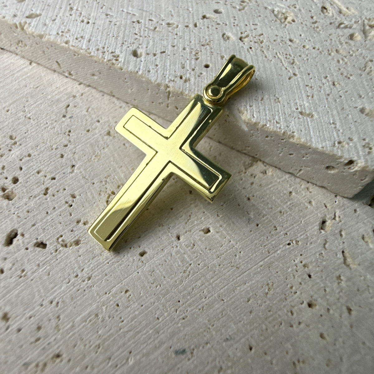 9ct Yellow Gold Flat Cross Pendant with Recessed Detailing