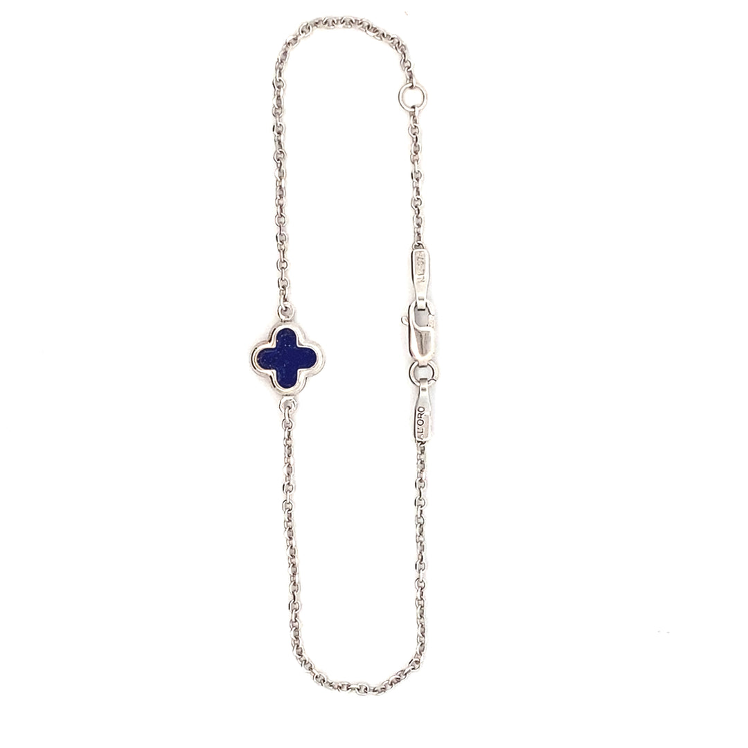 9ct White Gold Lapis Clover Bracelet