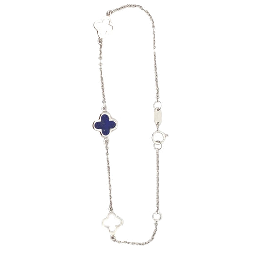 9ct White Gold Lapis Clover Bracelet