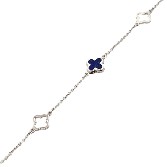 9ct White Gold Lapis Clover Bracelet