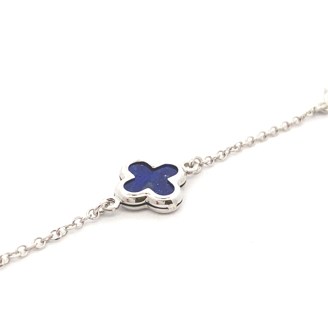 9ct White Gold Lapis Clover Bracelet