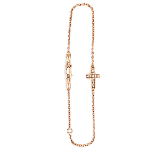 9ct Rose Gold Cubic Zirconia Cross Bracelet