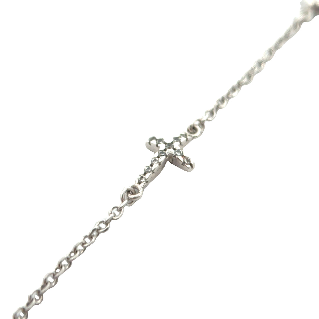 9ct White Gold Mother of Pearl Clover/Quatrefoil Bracelet with Cubic Zirconia Cross