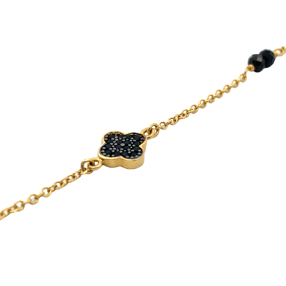 9ct Yellow Gold Black Cubic Zirconia Clover Bracelet