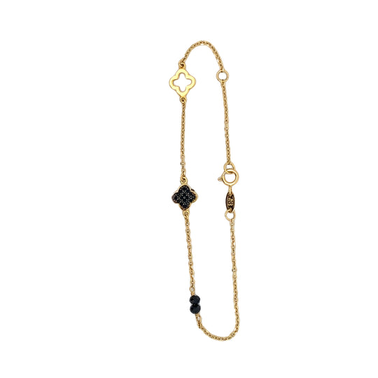 9ct Yellow Gold Black Cubic Zirconia Clover Bracelet