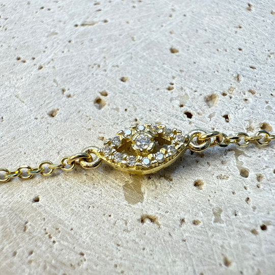 9ct Yellow Gold Cubic Zirconia Set Evil Eye (Mati) Bracelet