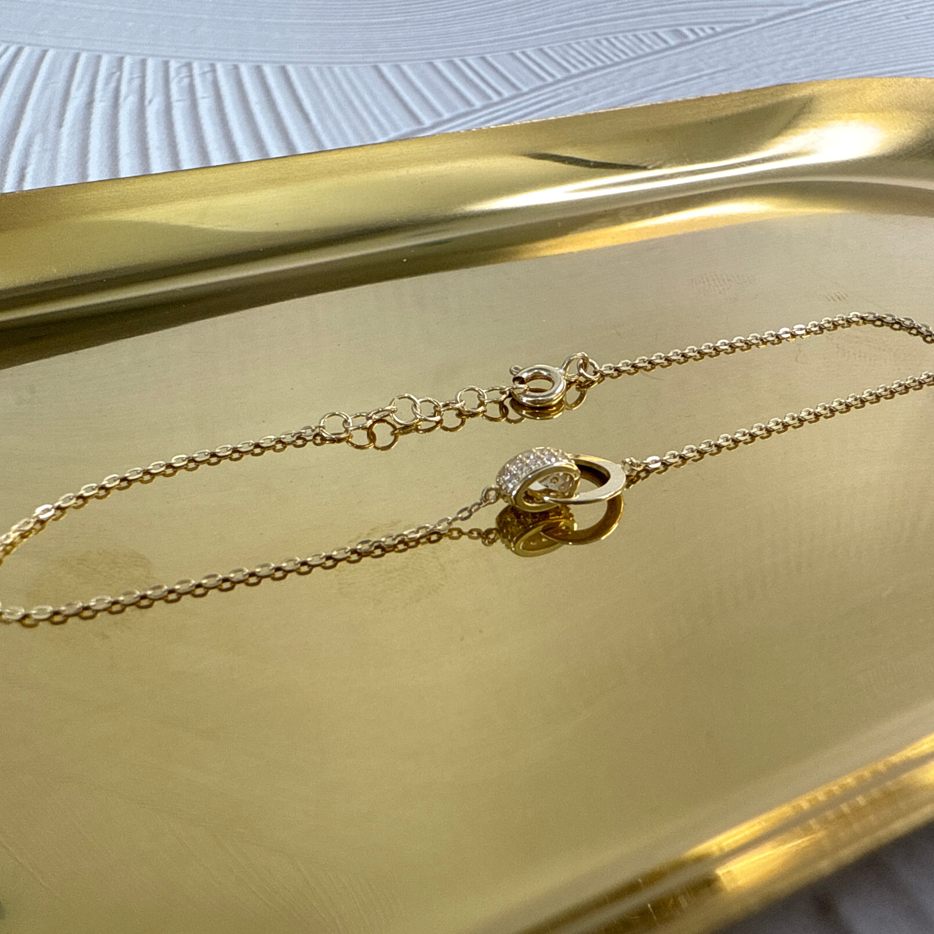 9ct Yellow Gold Interlocking Circle Bracelet with Cubic Zirconia