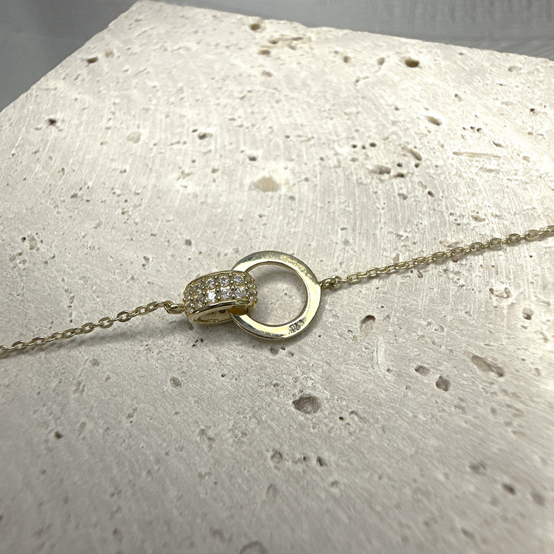 9ct Yellow Gold Interlocking Circle Bracelet with Cubic Zirconia