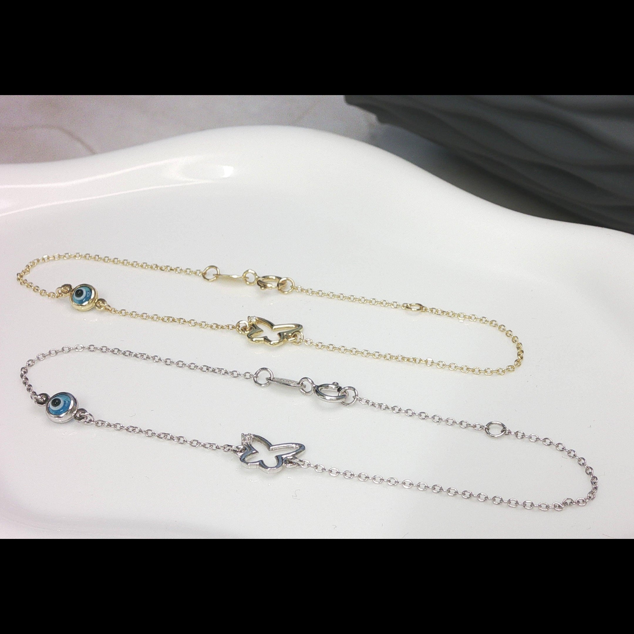 9ct Gold Mati (Evil Eye) & Butterfly Bracelet