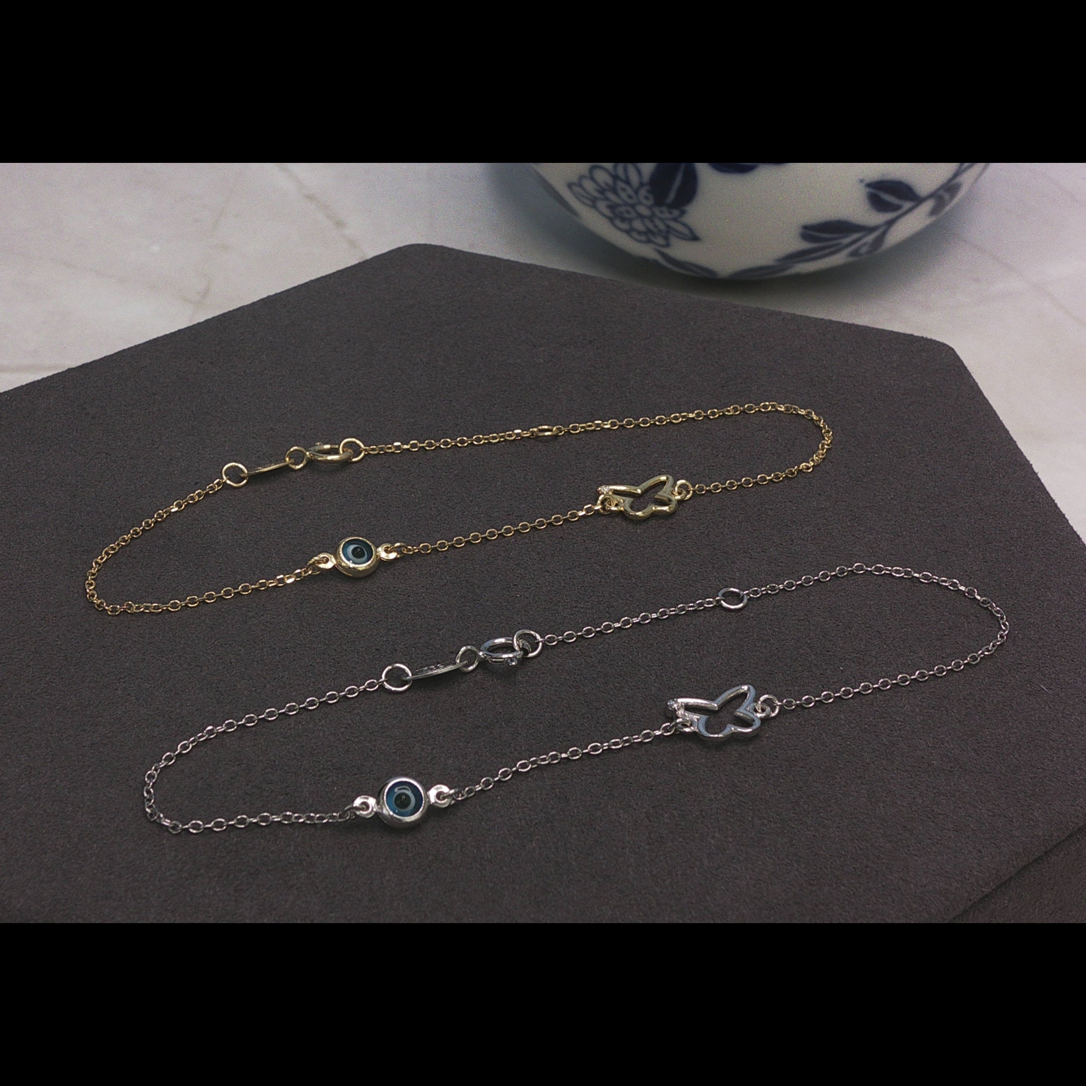 9ct Gold Mati (Evil Eye) & Butterfly Bracelet