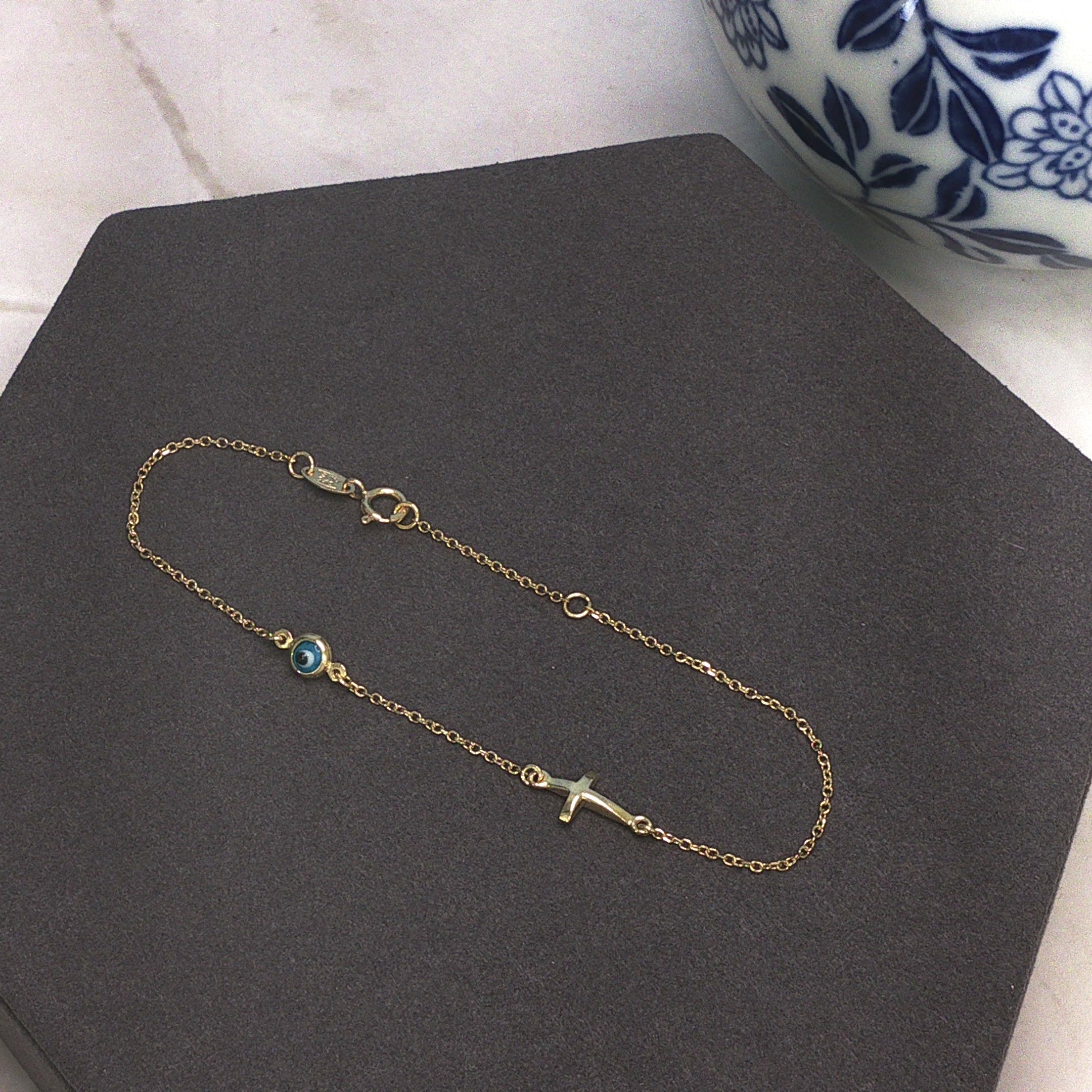 9ct Yellow Gold Mati & Cross Bracelet