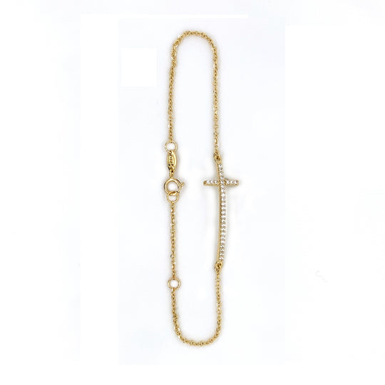 9ct Gold Cubic Zirconia Cross Bracelet