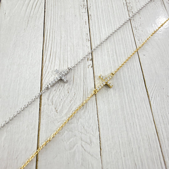 9ct Gold Cubic Zirconia Cross Bracelet