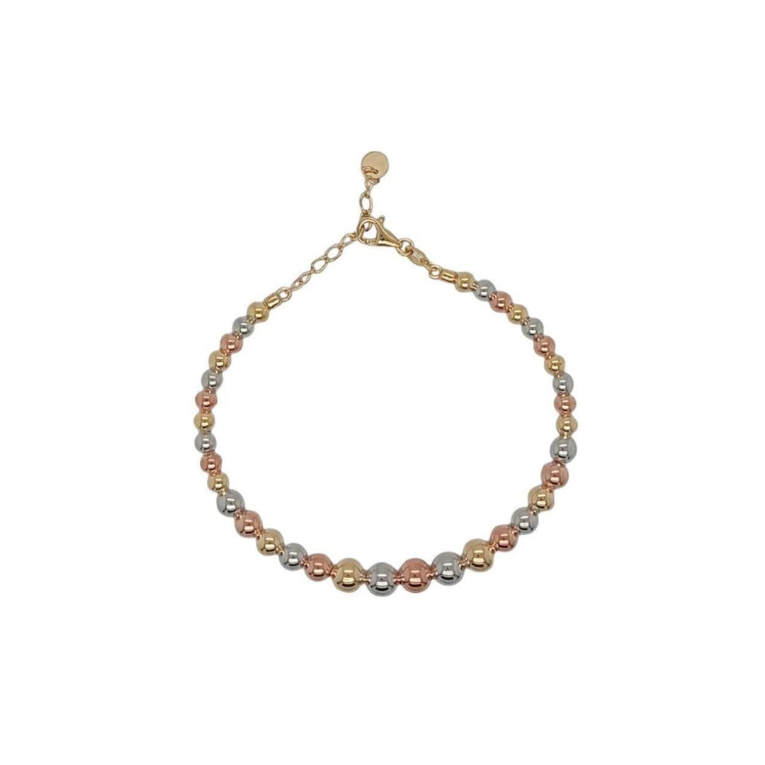 9ct Yellow, White & Rose Gold Graduated Ball Cuff Bracelet