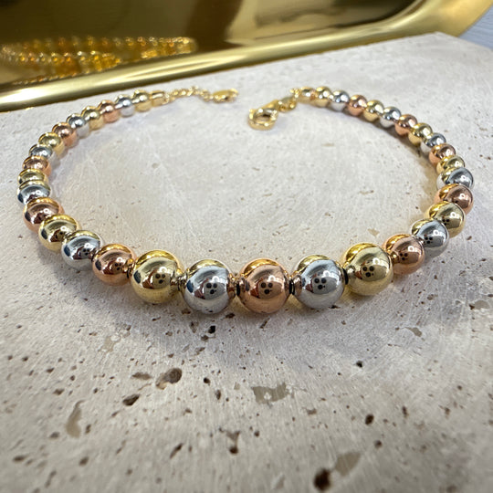 9ct Yellow, White & Rose Gold Graduated Ball Cuff Bracelet