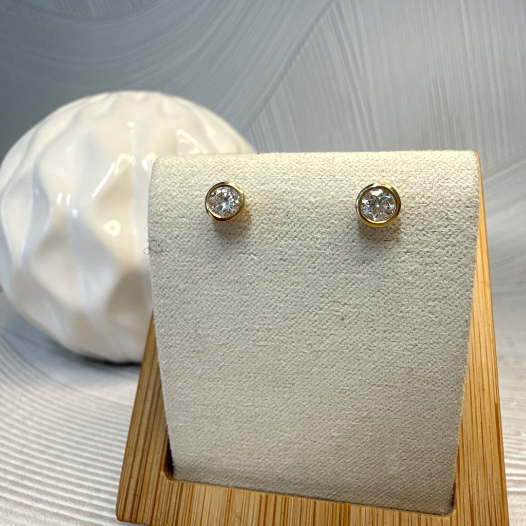 9ct Yellow Gold Bezel Set Diamond Stud Earrings (2 = 0.46ct)