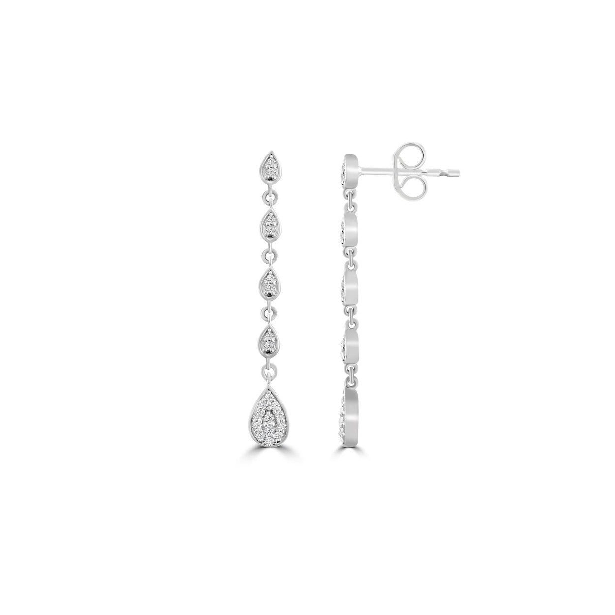 9ct White Gold Diamond Pear Shaped Drop Earrings