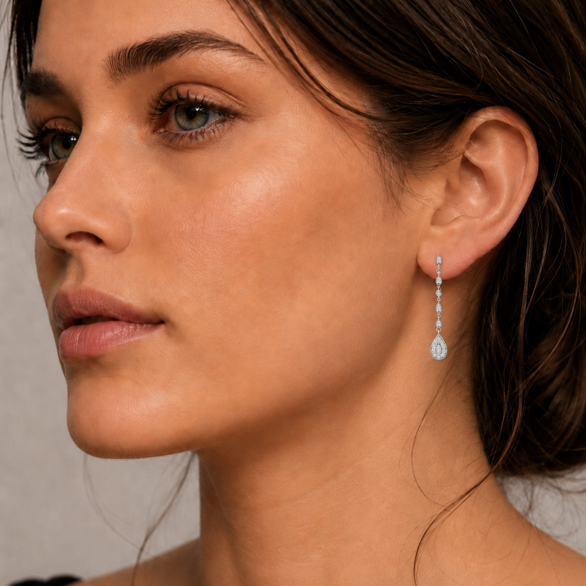 9ct White Gold Diamond Pear Shaped Drop Earrings