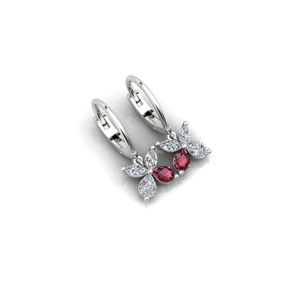 18ct White Gold Ruby & Diamond Drop Earrings