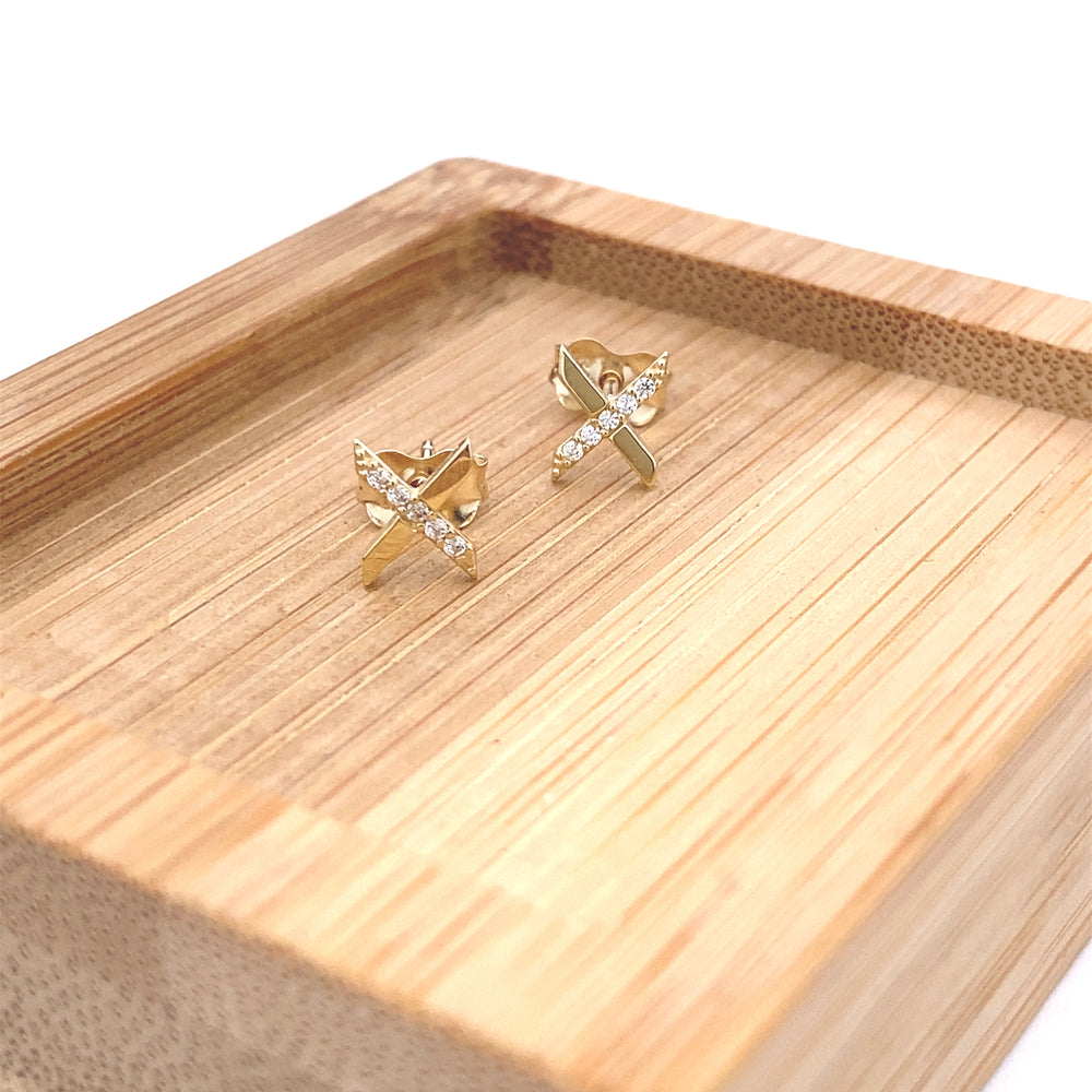 9ct Yellow Gold Cubic Zirconia Crossover Stud Earrings