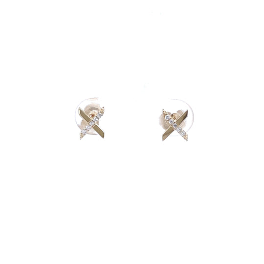 9ct Yellow Gold Cubic Zirconia Crossover Stud Earrings