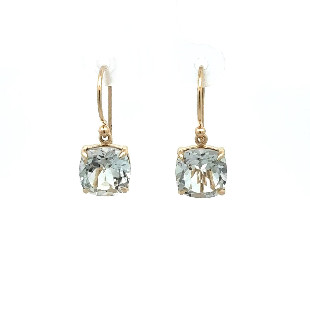 9ct Yellow Gold Cushion-Cut White Topaz Drop Earrings