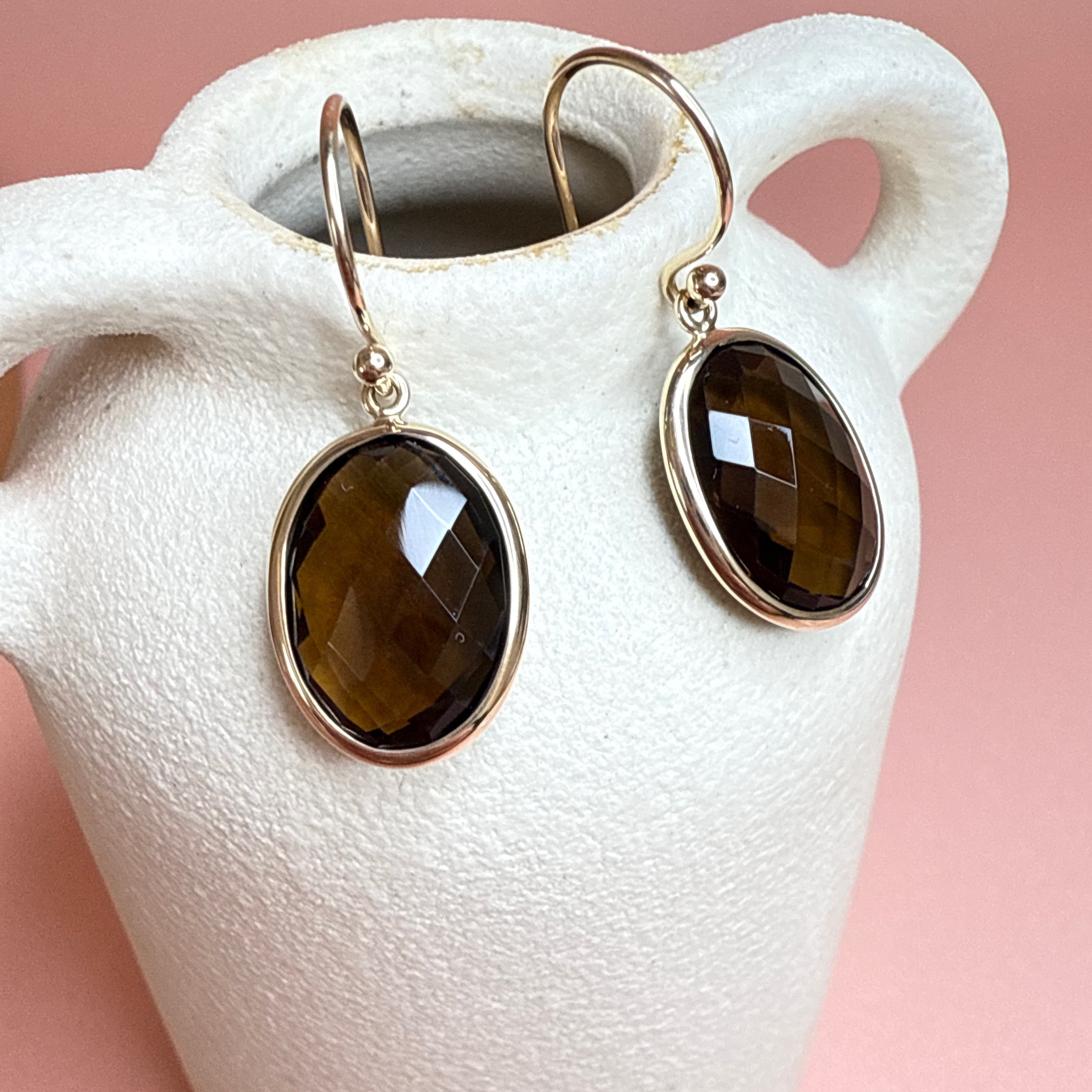 9ct Yellow Gold Smokey Quartz Drop Earrings