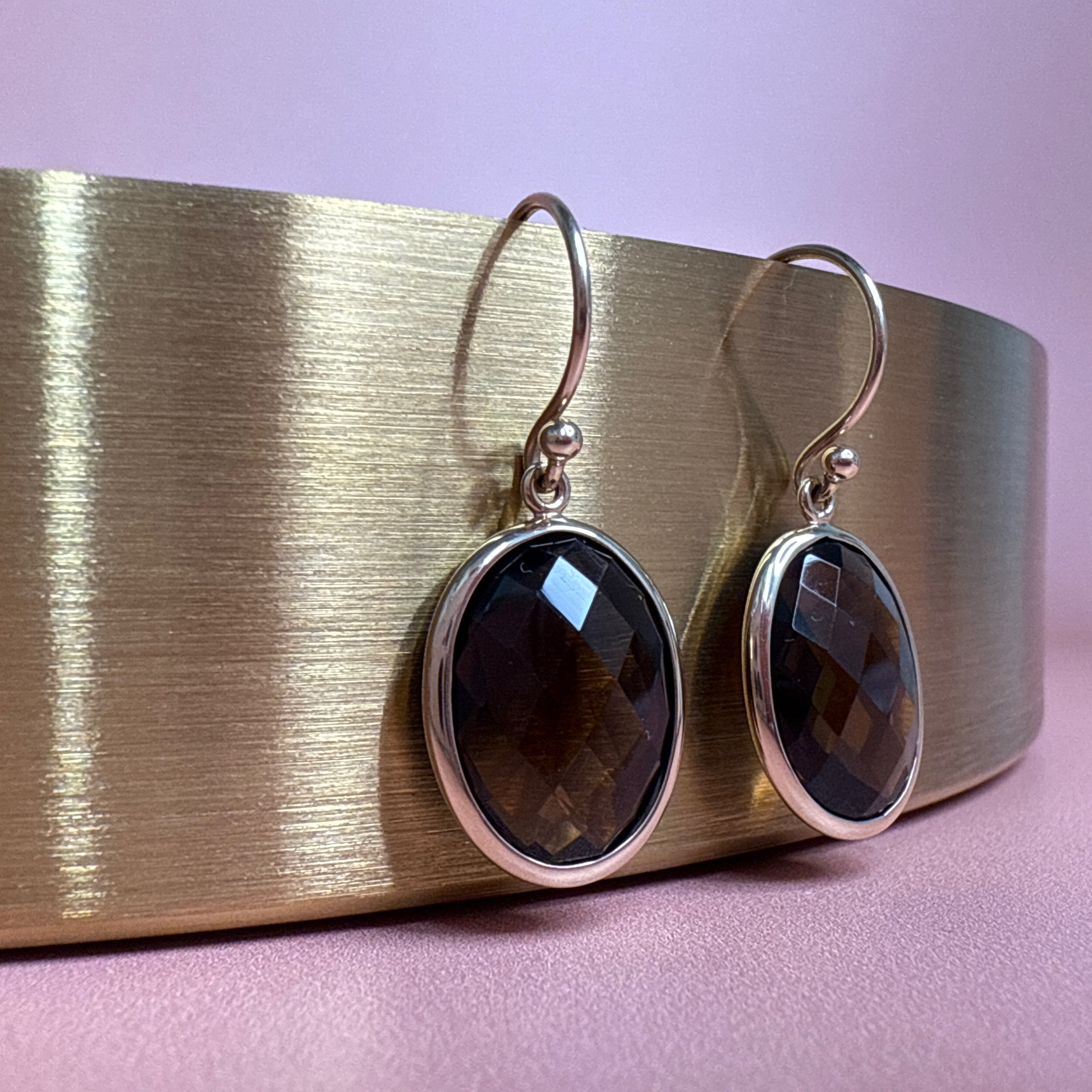 9ct Yellow Gold Smokey Quartz Drop Earrings
