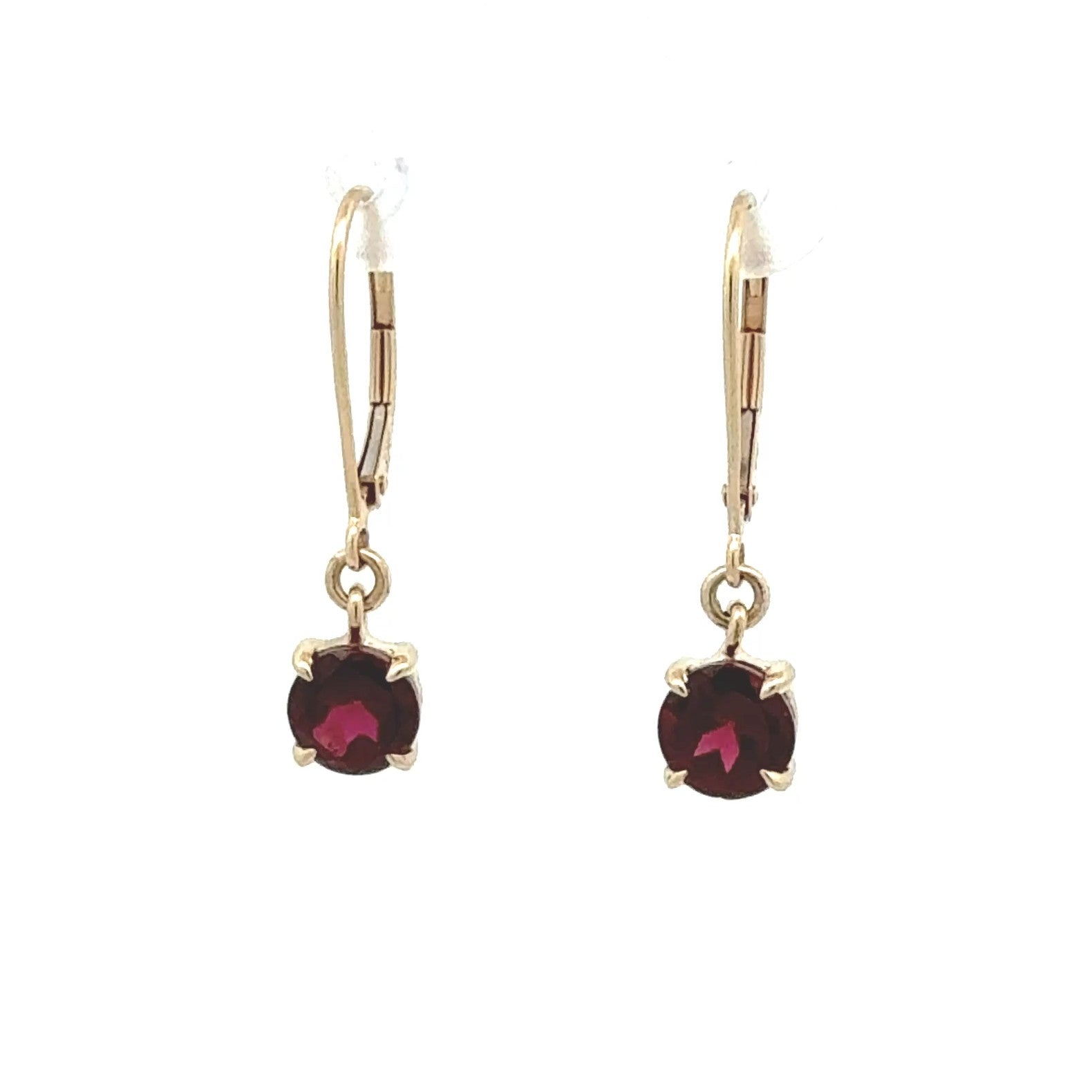 9ct Yellow Gold Round Rhodolite Garnet Drop Earrings
