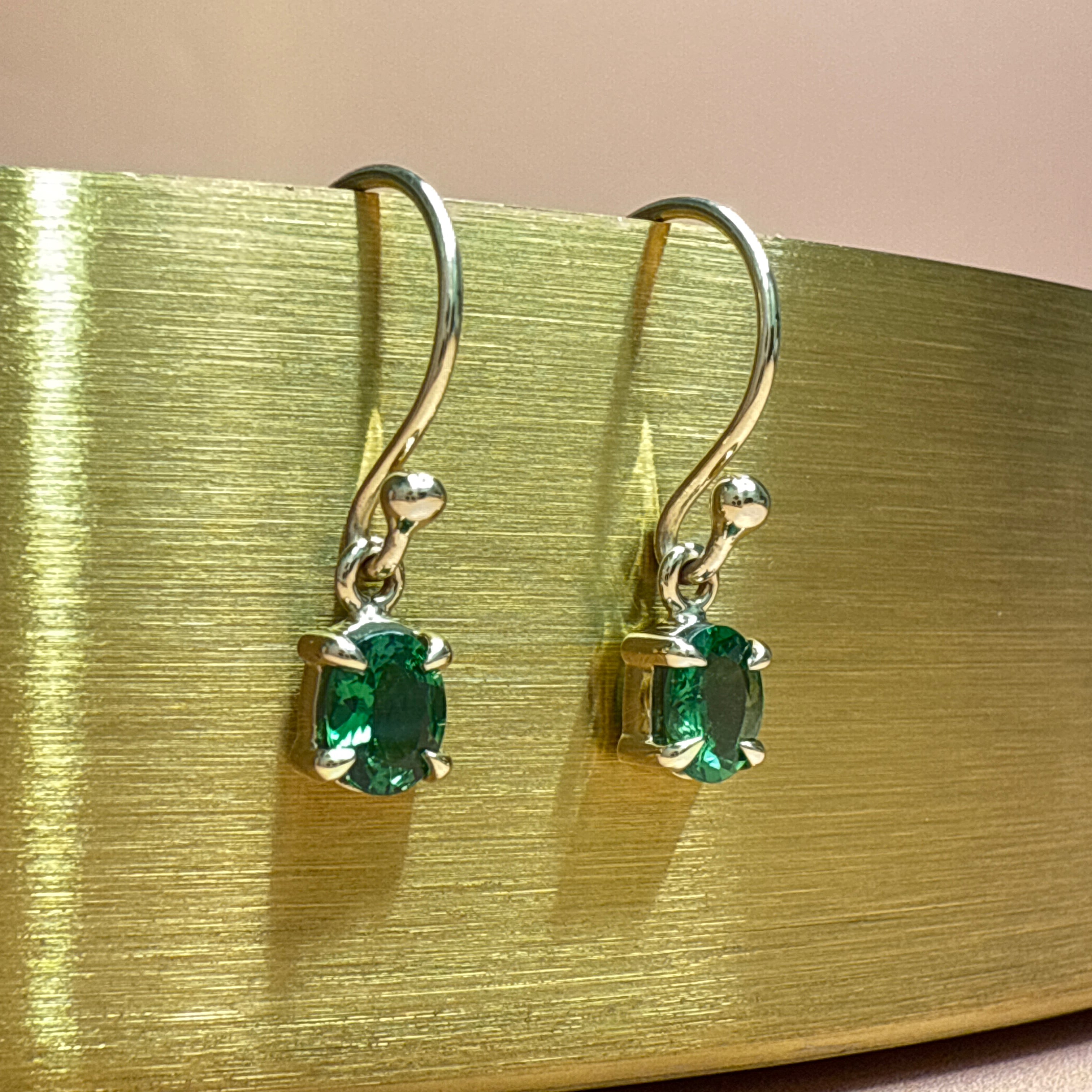 9ct Yellow Gold Oval Tsavorite Garnet Drop Earrings