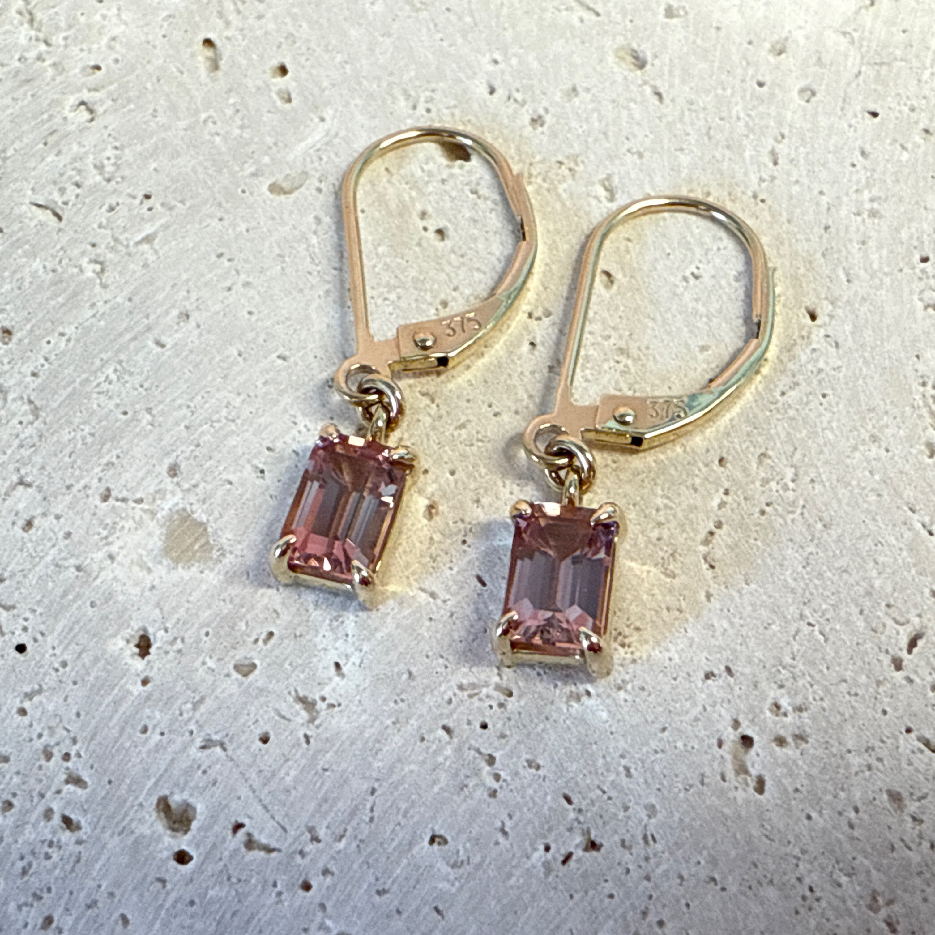 9ct Yellow Gold Pink Tourmaline Drop Earrings