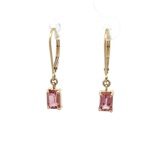 9ct Yellow Gold Pink Tourmaline Drop Earrings