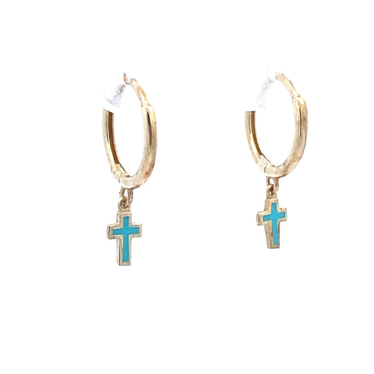 9ct Yellow Gold Sleepers with Blue Enamel Cross