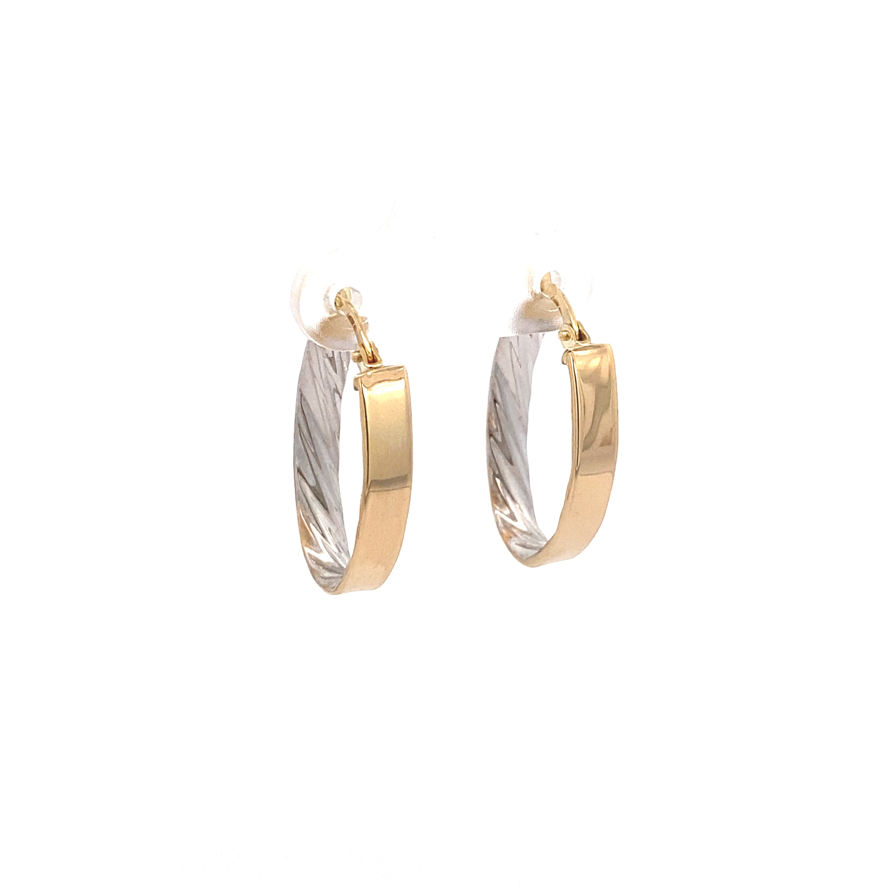 9ct Two-Tone Oval Hoop Earrings
